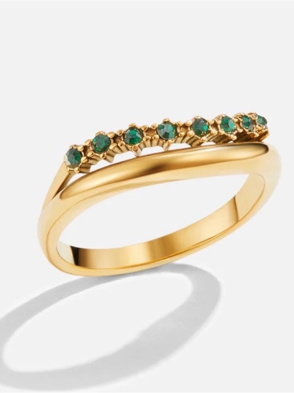 Gold Band Ring with Emerald-Green Stone Row